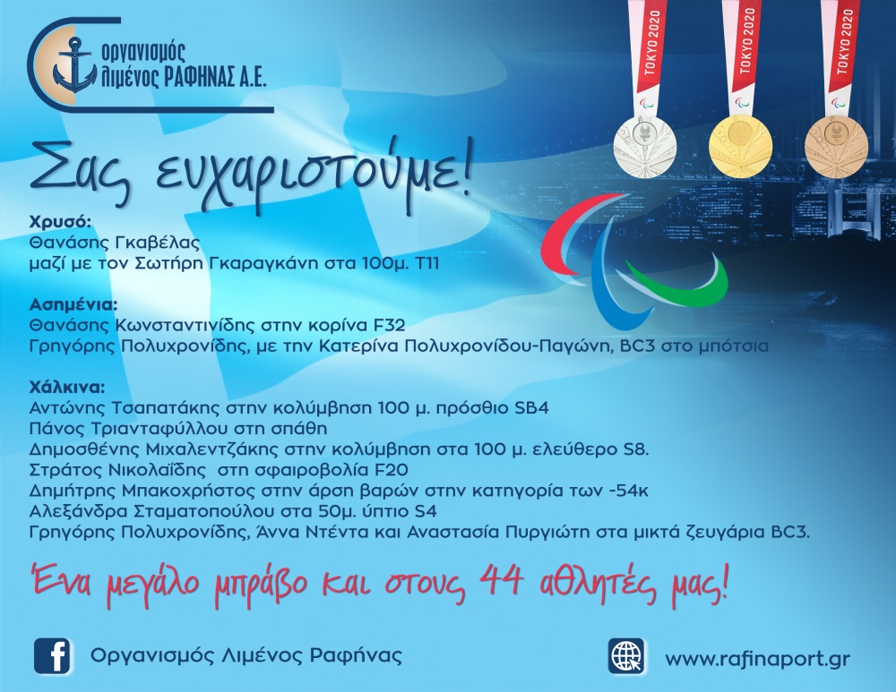 ΟΛΡ προς τους Έλληνες Παραολυμπιονίκες: «Σας ευχαριστούμε!»