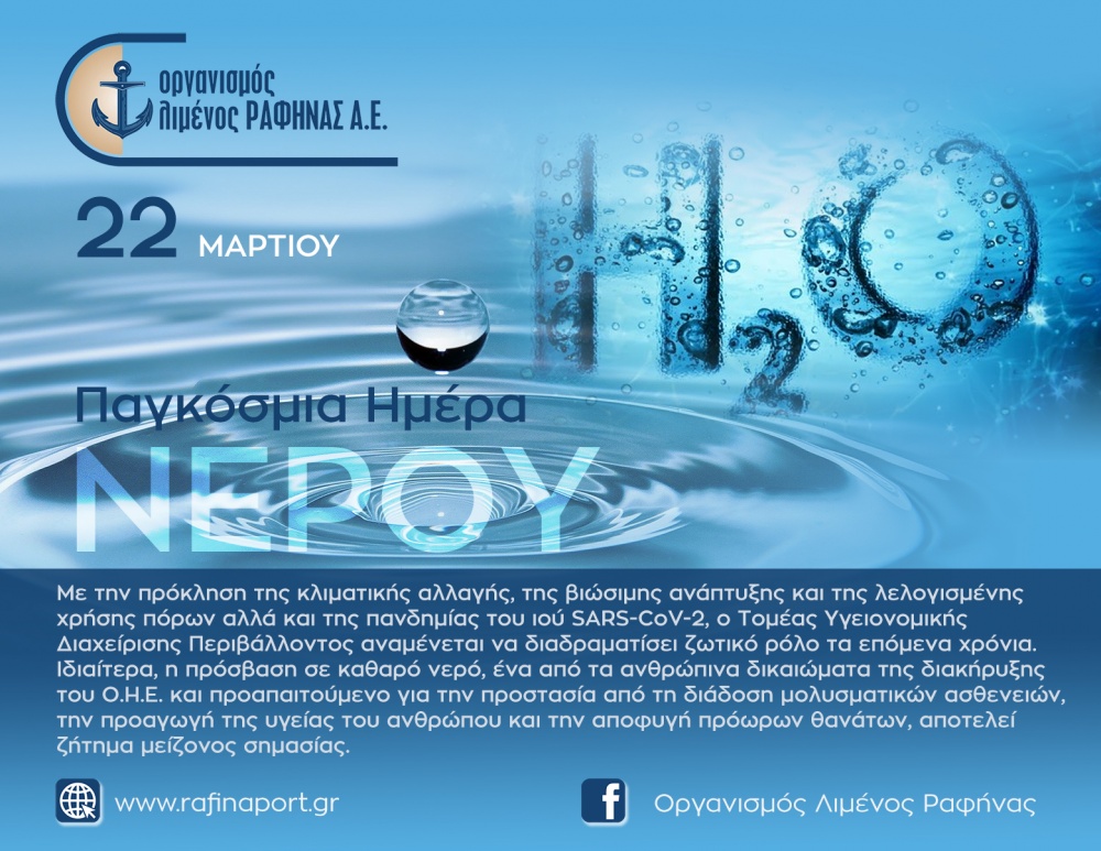 Το μήνυμα του Οργανισμού Λιμένος Ραφήνας για την Παγκόσμια Ημέρα Νερού