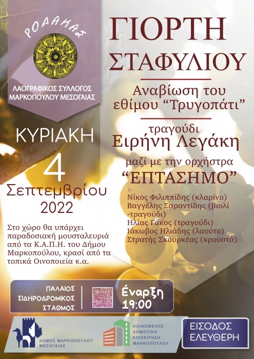 «Γιορτή Σταφυλιού» με παραδοσιακό τρυγοπάτι, στον Παλαιό Σιδηροδρομικό Σταθμό Μαρκοπούλου